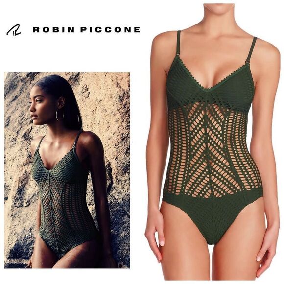 NEW. Robin Piccone green crochet one piece. Small. Retails $158 - Picture 1 of 11